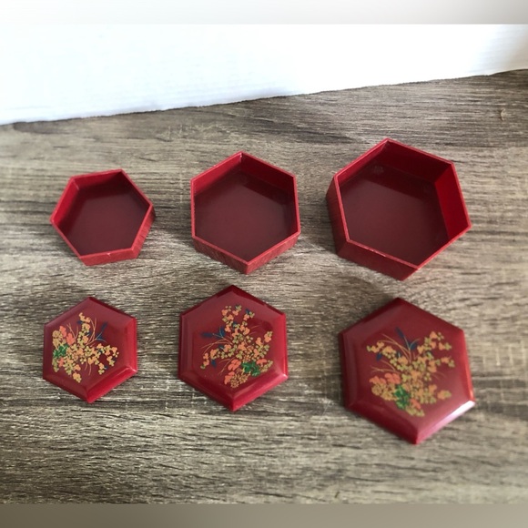Vtg Set of Red Nesting Boxes Hong Kong - Picture 12 of 13